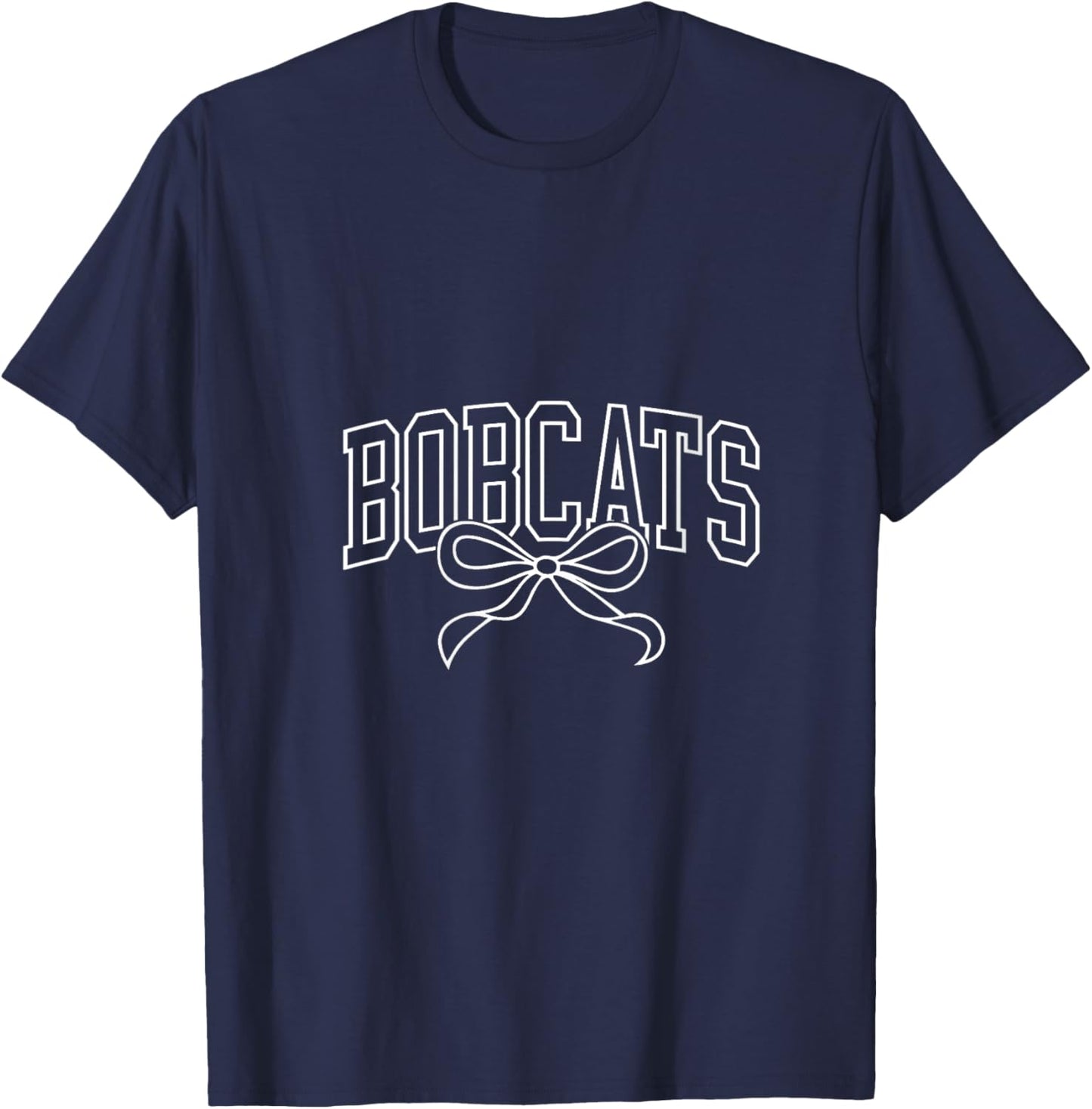 Coquette Bow Bobcats Back to School Team Spirit V-Neck T-Shirt - T-Shirt | Navy