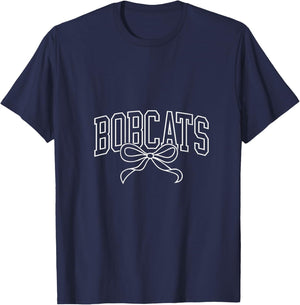 Coquette Bow Bobcats Back to School Team Spirit V-Neck T-Shirt - T-Shirt | Navy