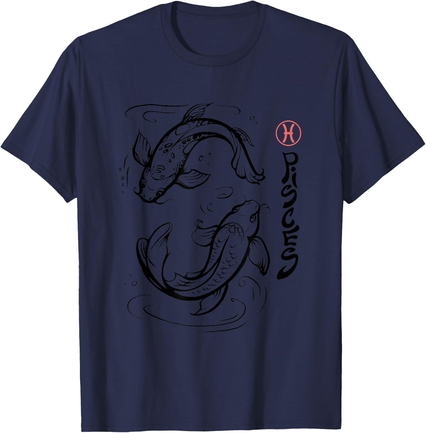 Zodiac Pisces Astrology Star Sign Graphic Japanese Koi Fish T-Shirt - T-Shirt | Navy