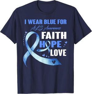 I Wear Blue For ALS Awareness Gifts T-Shirt - T-Shirt | Navy