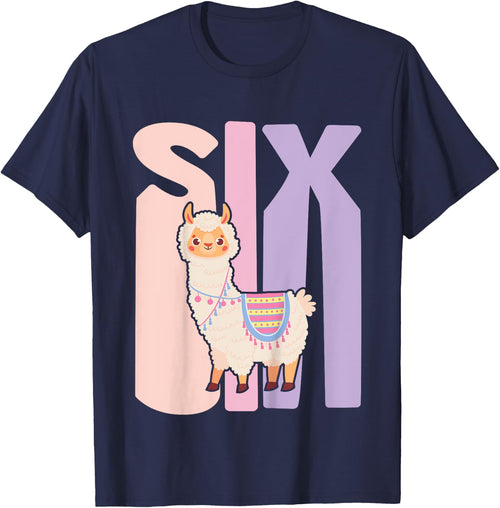Kids 6 Year Old Cute Llama Alpaca Birthday Girl 6th B-day