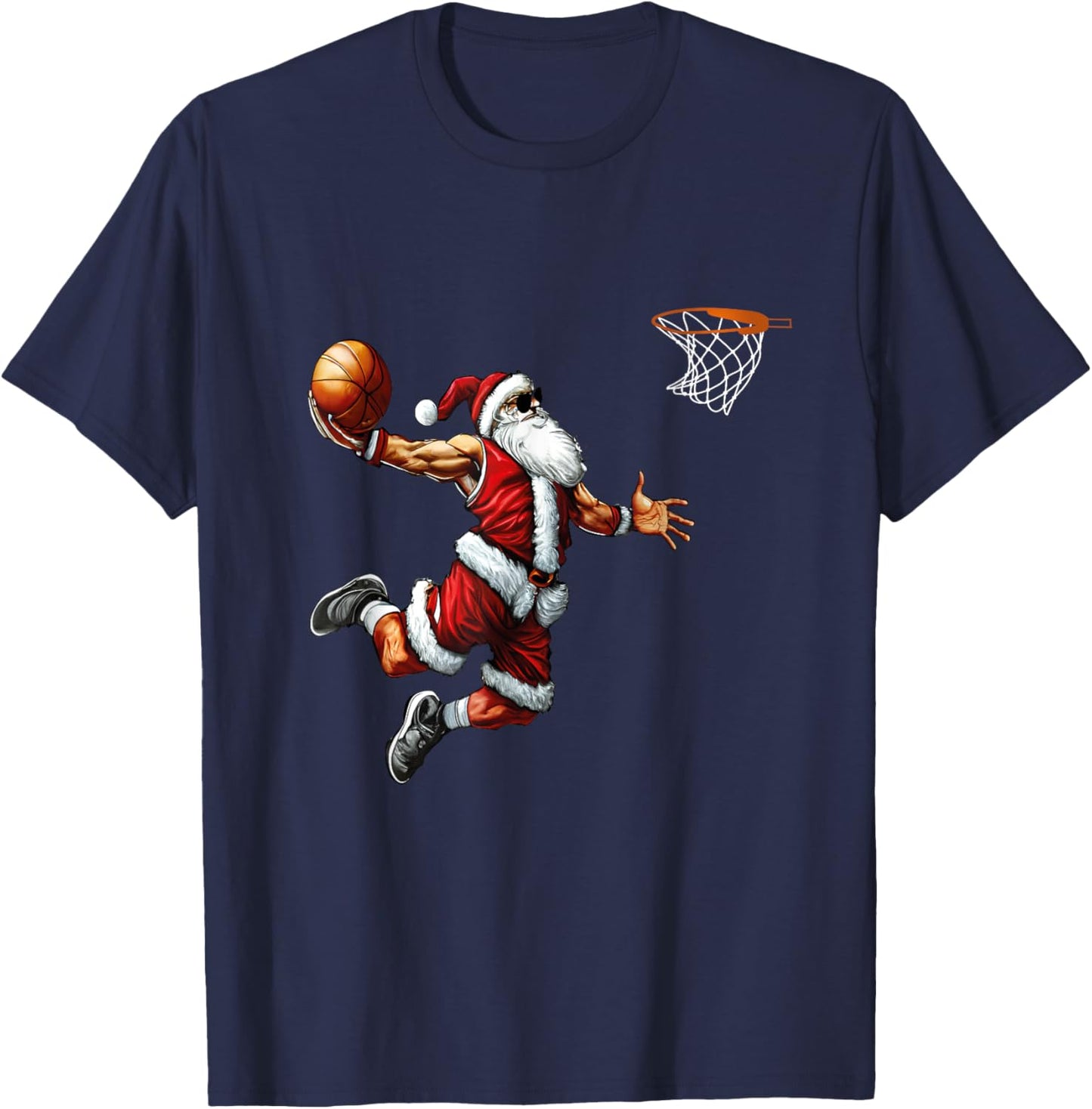 Santa Playing Basketball Christmas T-Shirt - T-Shirt | Navy