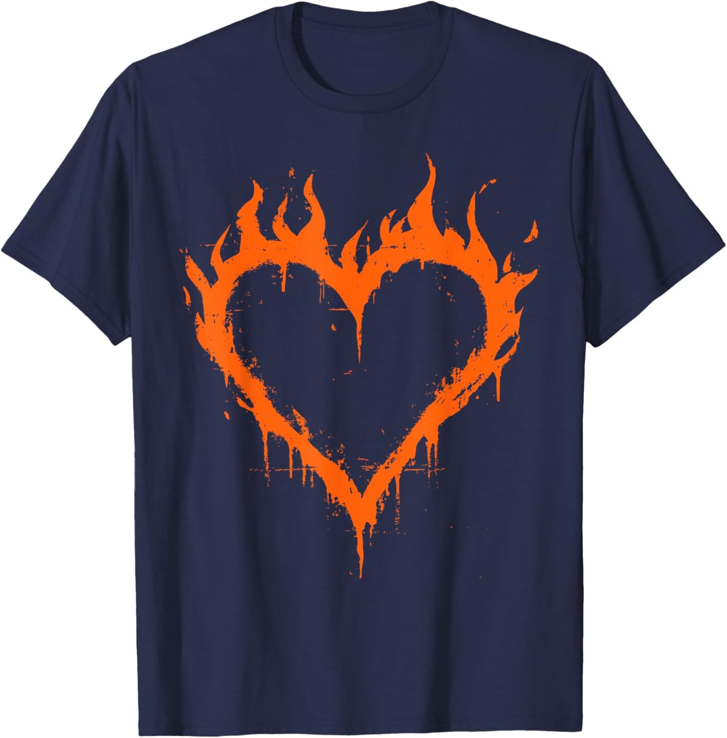 Burning Heart Y2K Grunge T-Shirt - T-Shirt | Navy