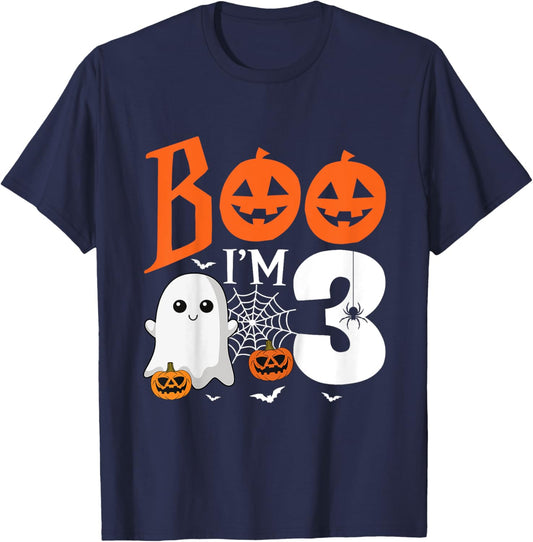 Kids Boo I'm 3 Yr Old 3rd Birthday Halloween Girl Boy Costume T-Shirt - T-Shirt | Navy