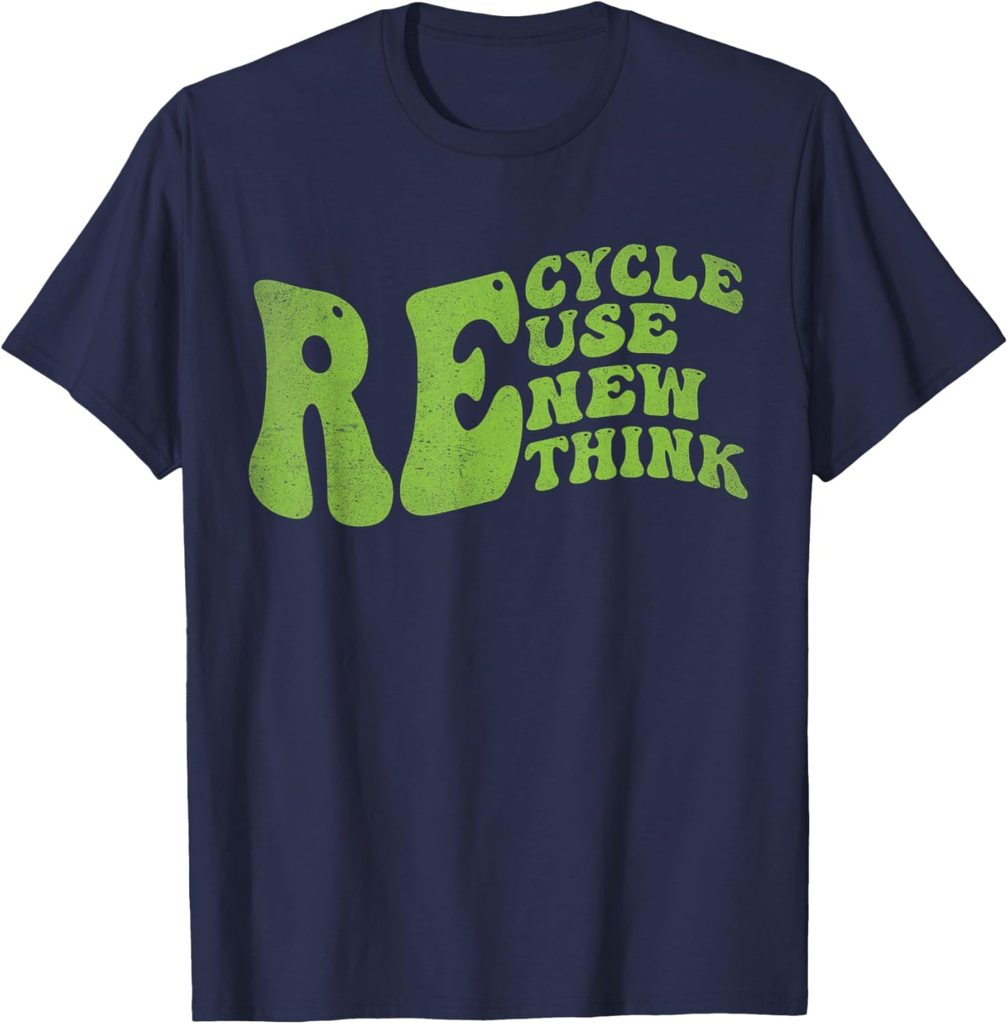 Recycle Reuse Renew Rethink Retro Groovy Earth Day T-Shirt - T-Shirt | Navy