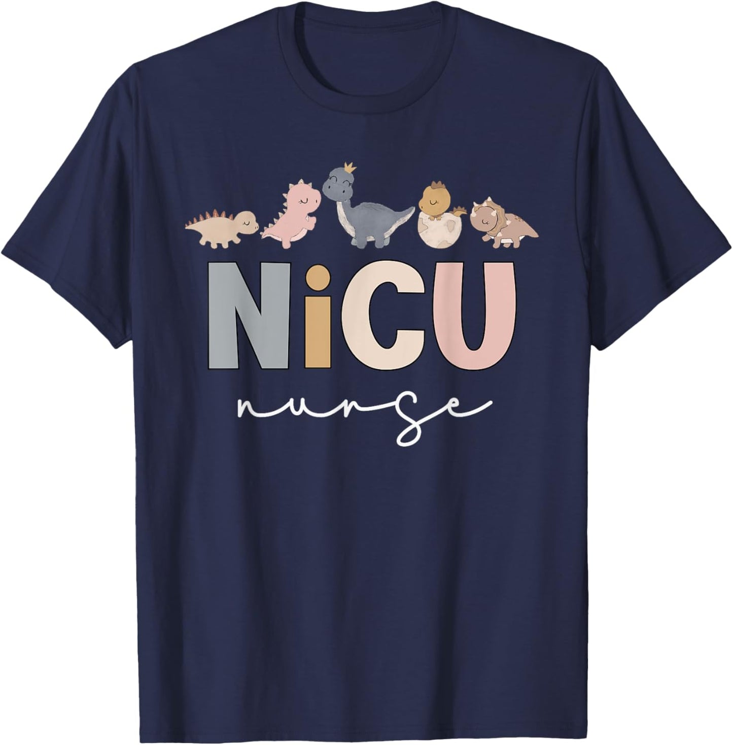 NICU Dinosaur Cute Neonatal Intensive Care Unit Funny Nurse T-Shirt - T-Shirt | Navy