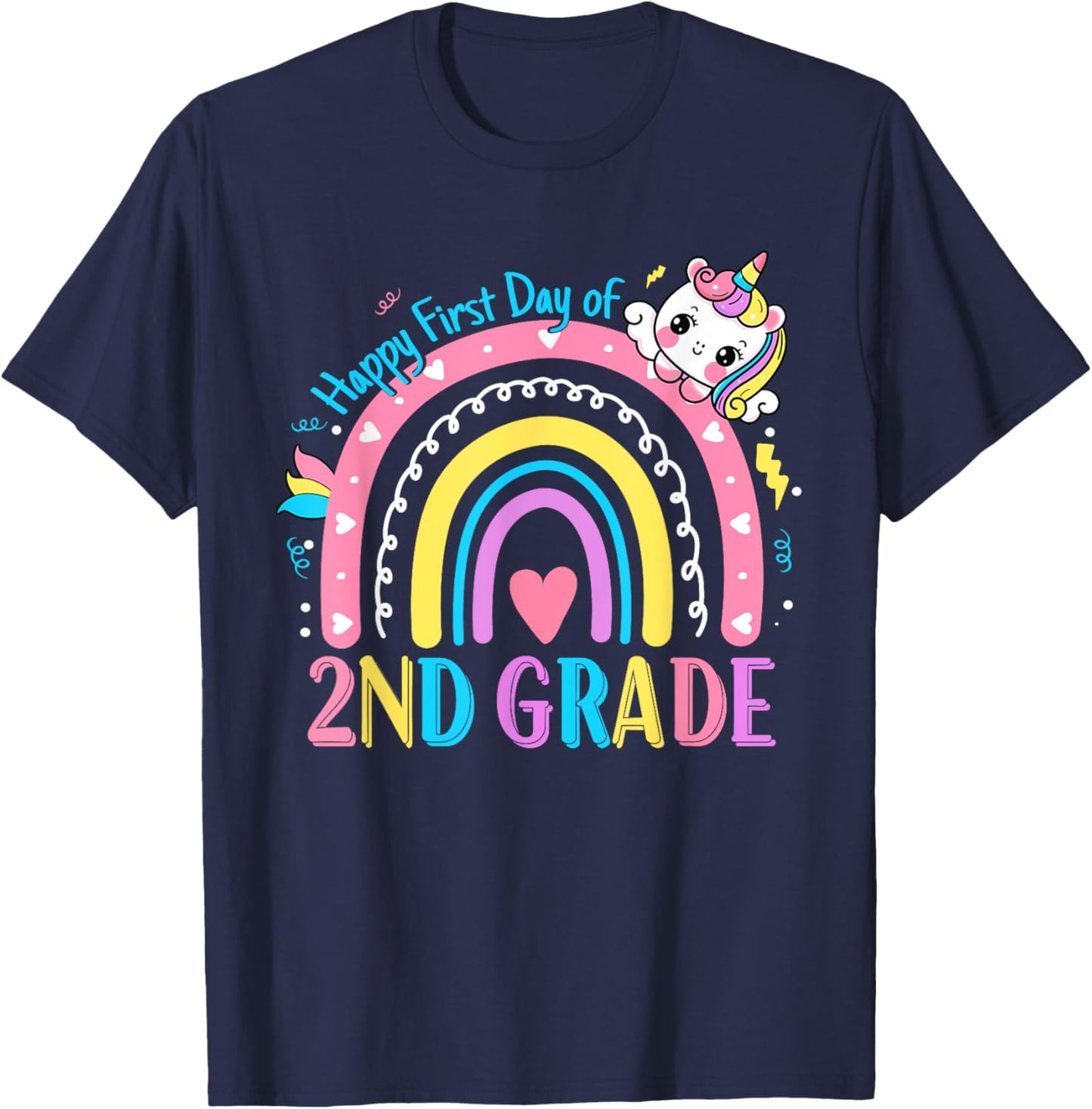 Second Grade First Day to School 2nd Grade Unicorn Girl Kids T-Shirt - T-Shirt | Navy
