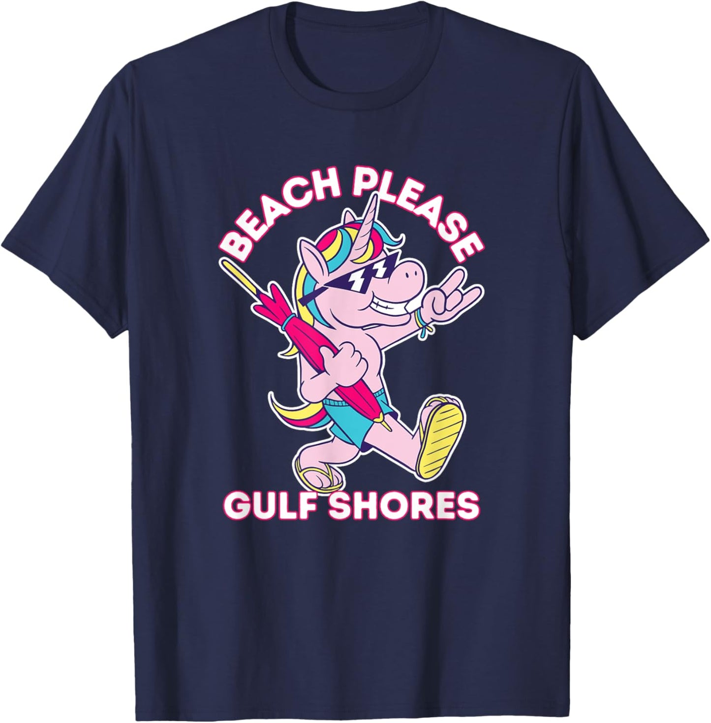 Beach Please Gulf Shores Alabama Funny Unicorn Vacation T-Shirt - T-Shirt | Navy