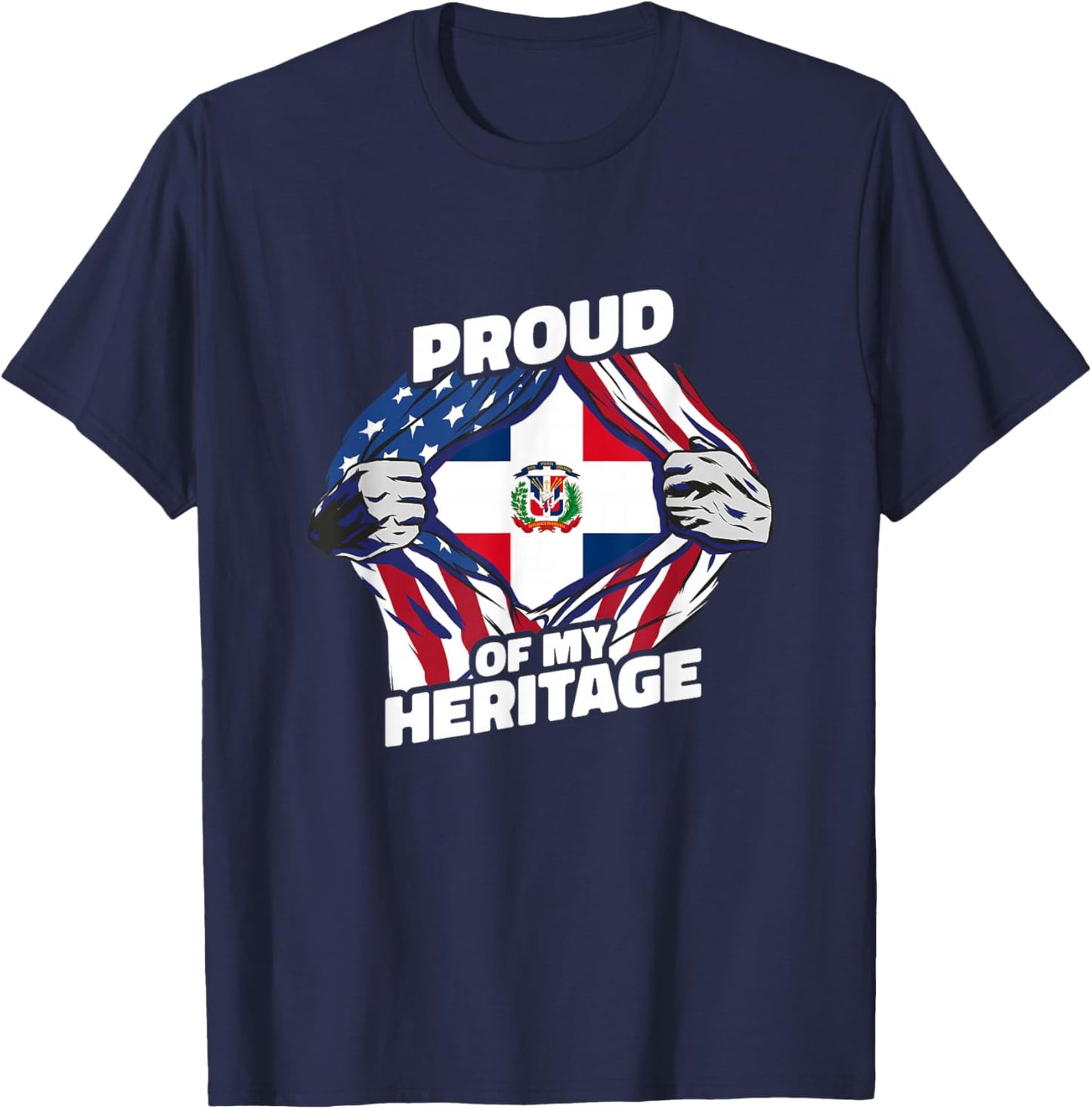 Proud of My Heritage - Dominican Republic American Flag T-Shirt - T-Shirt | Navy