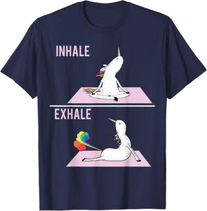 Funny Unicorn Yoga Pose Inhale Exhale Farting Unicorn T-Shirt - T-Shirt | Navy