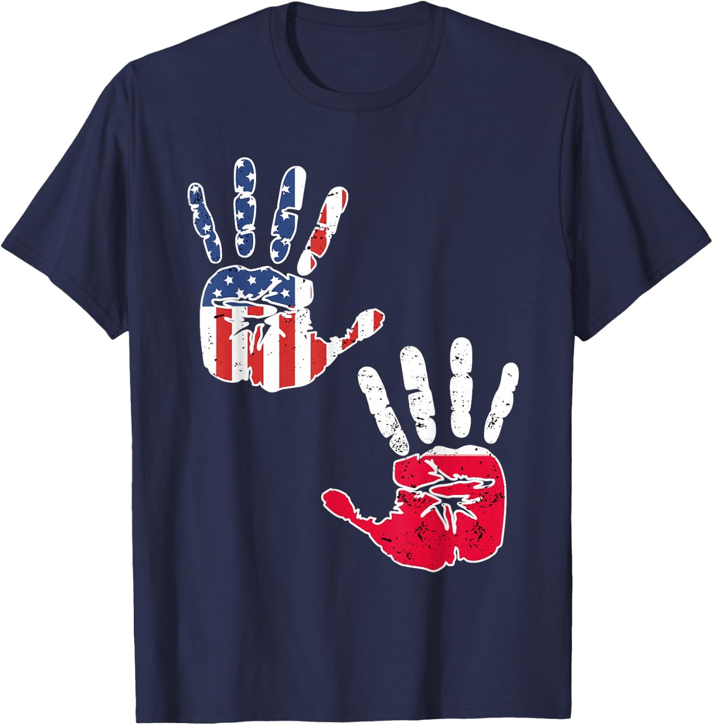 USA Poland Handprint Shirt Proud Polska Flag Polish American T-Shirt - T-Shirt | Navy