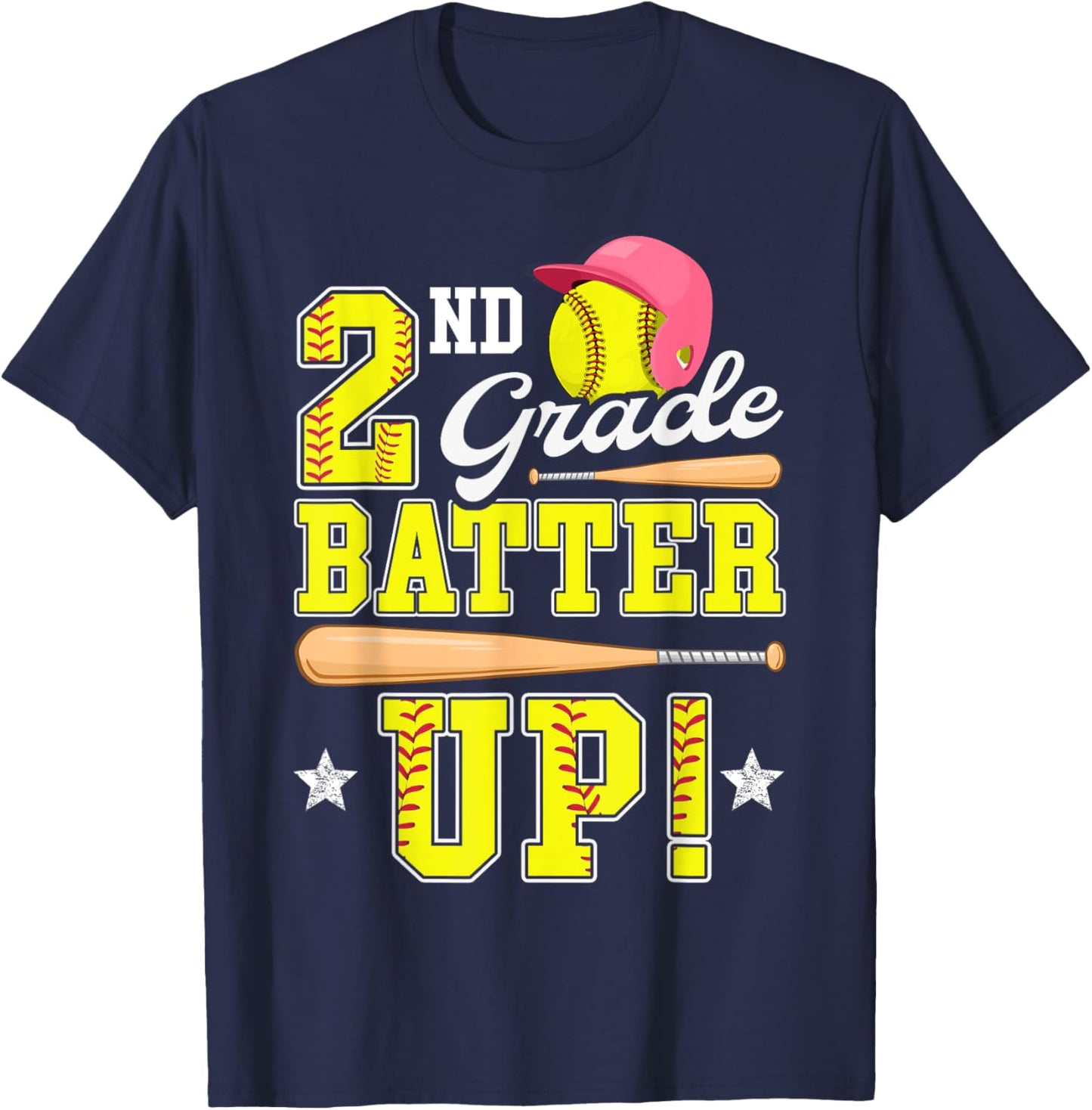 2nd Grade Batter Up Softball Second Grade Back To School T-Shirt - T-Shirt | Navy