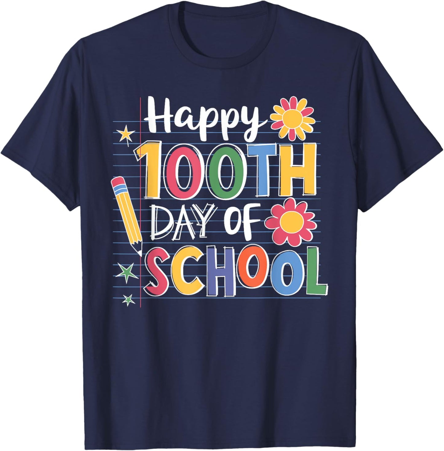 Happy 100 Days Of School Teacher Student Women Kids Cute T-Shirt - T-Shirt | Navy