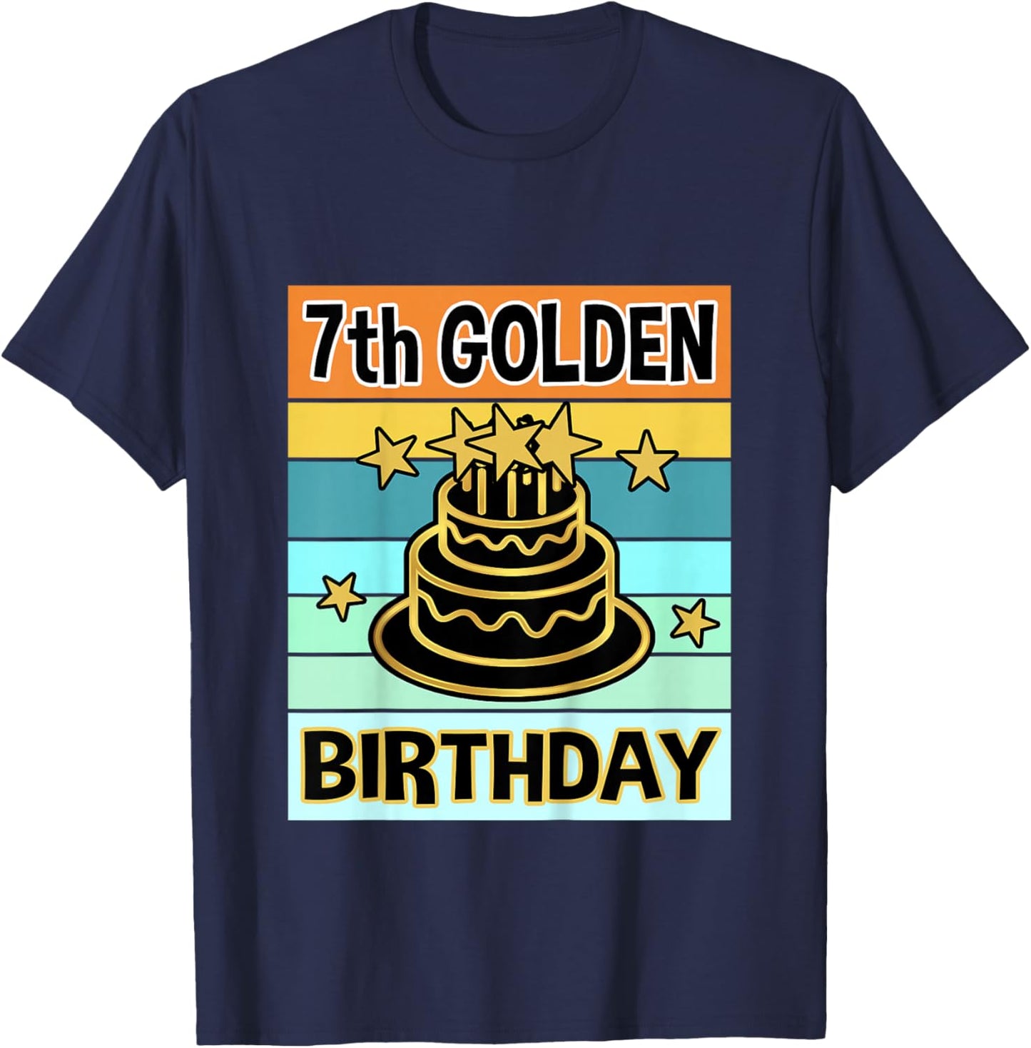 Kids 7th Golden Birthday Shirt My Birthday Golden Boys Girls T-Shirt - T-Shirt | Navy
