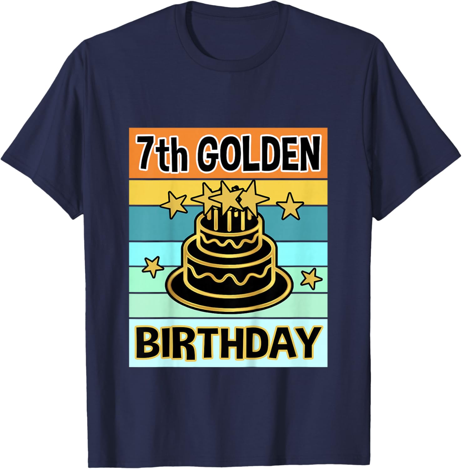 Kids 7th Golden Birthday Shirt My Birthday Golden Boys Girls T-Shirt - T-Shirt | Navy