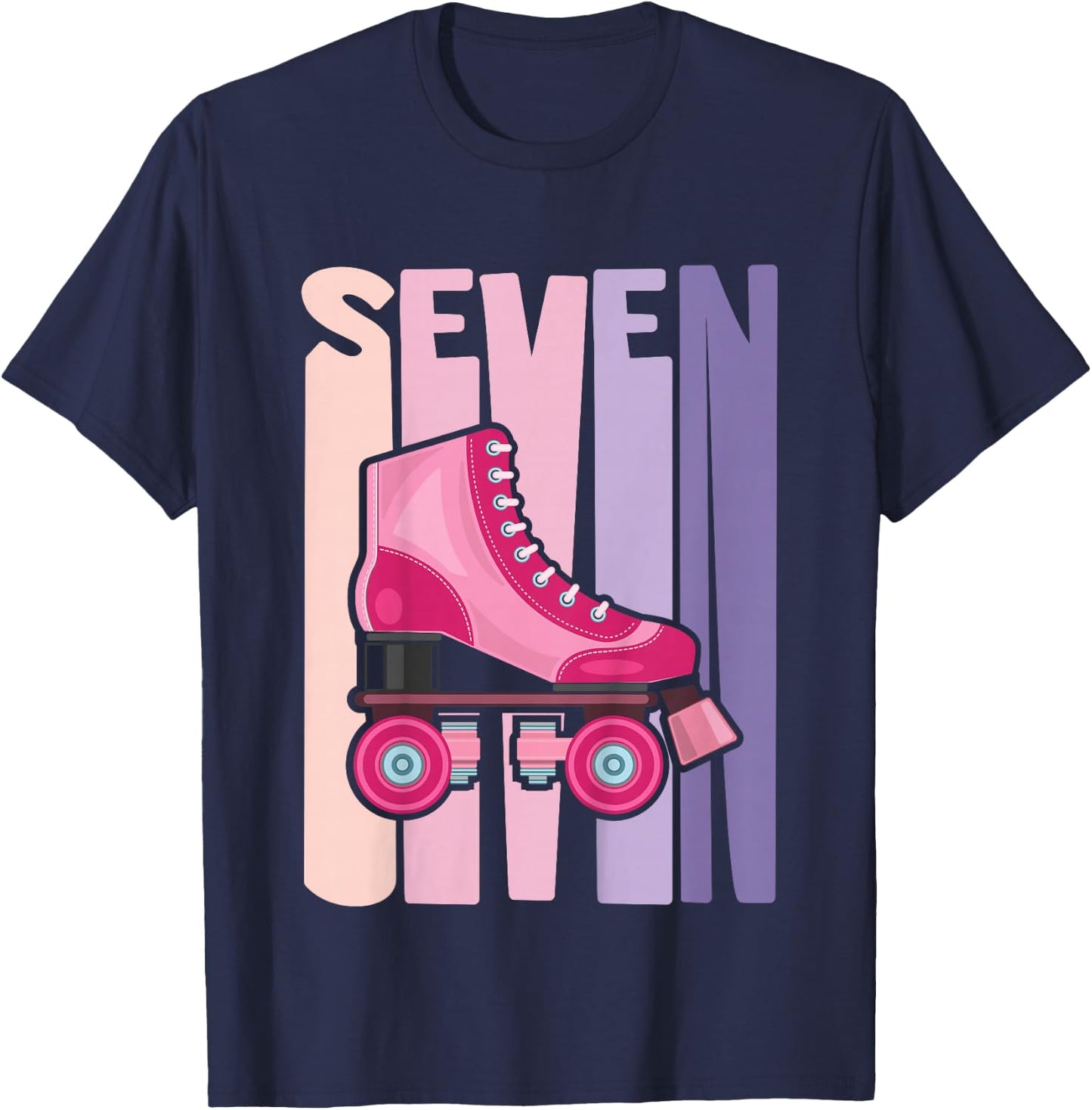 7 Year Old Cute Roller Skating Birthday Girl 7th B-Day T-Shirt - T-Shirt | Navy