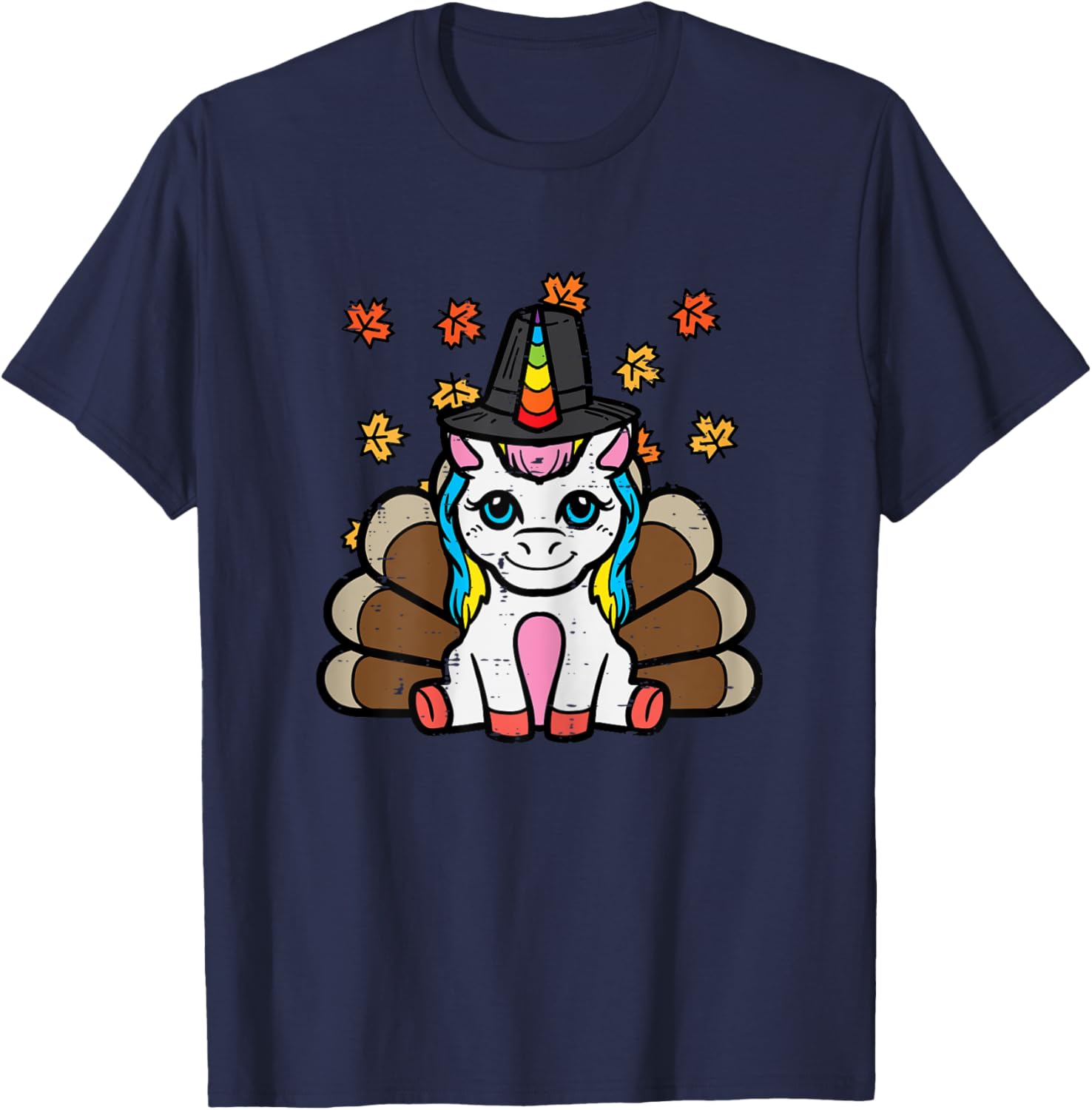 Thanksgiving Unicorn Turkey Fall Girls Kids Toddler Women T-Shirt - T-Shirt | Navy