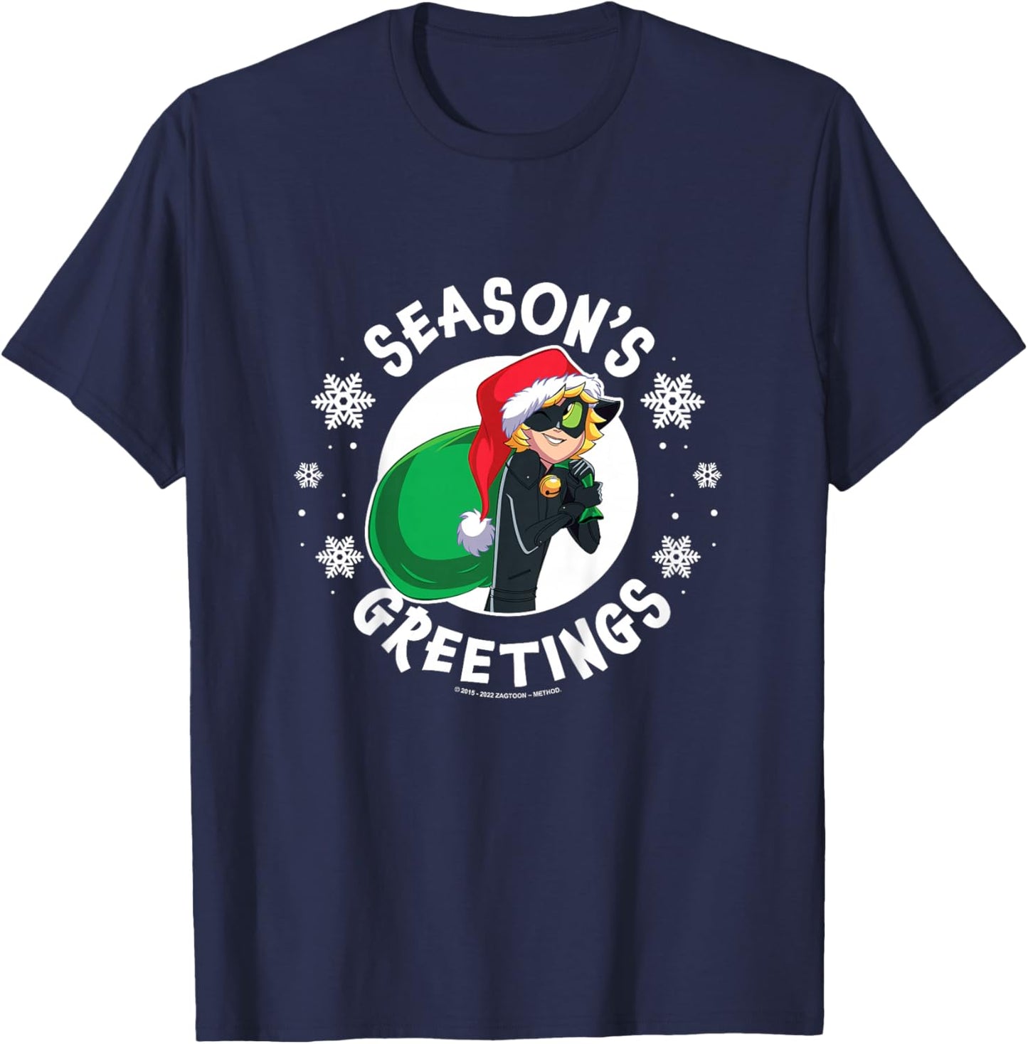 Kids Miraculous Lady Bug - Cat Noir Seasons Greetings T-Shirt - T-Shirt | Navy