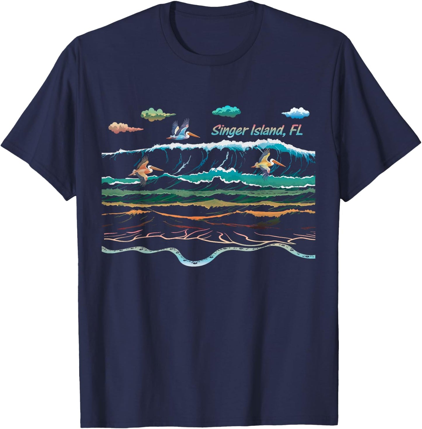 Singer Island FL Florida Waves Pelican Bird Watching T-Shirt - T-Shirt | Navy