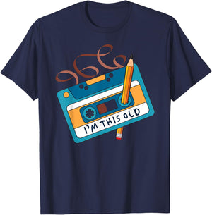 I'm This Old Cassette Tape Pencil 90s 80s Retro Vintage T-Shirt - T-Shirt | Navy
