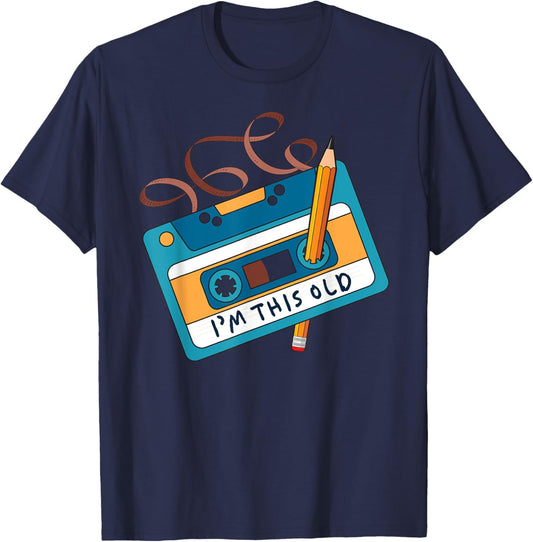 I'm This Old Cassette Tape Pencil 90s 80s Retro Vintage T-Shirt - T-Shirt | Navy