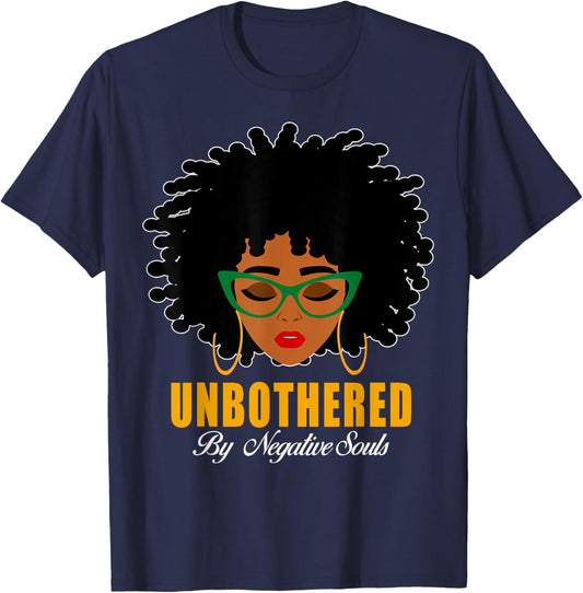 Unbothered By Negative Souls Afro Loc'd Girl Black Women T-Shirt - T-Shirt | Navy