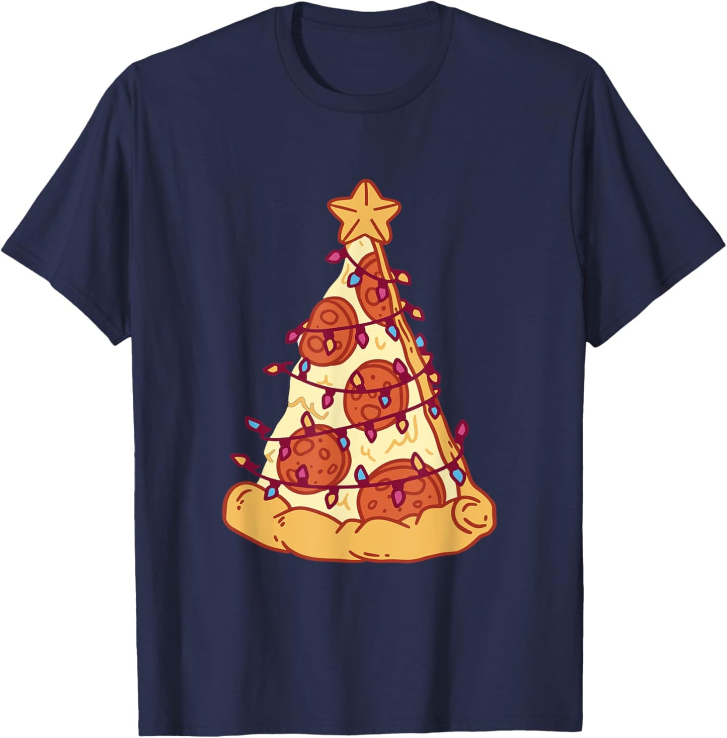 Pizza Christmas Tree Pepperoni Pizza Slice Food Xmas Party T-Shirt - T-Shirt | Navy