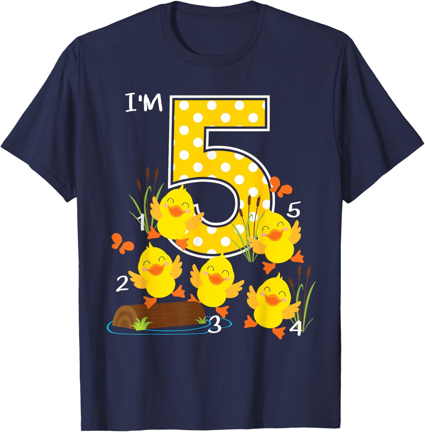 Five Little Ducks Kids Nursery Song 5th Birthday 5 Years Old T-Shirt - T-Shirt | Navy