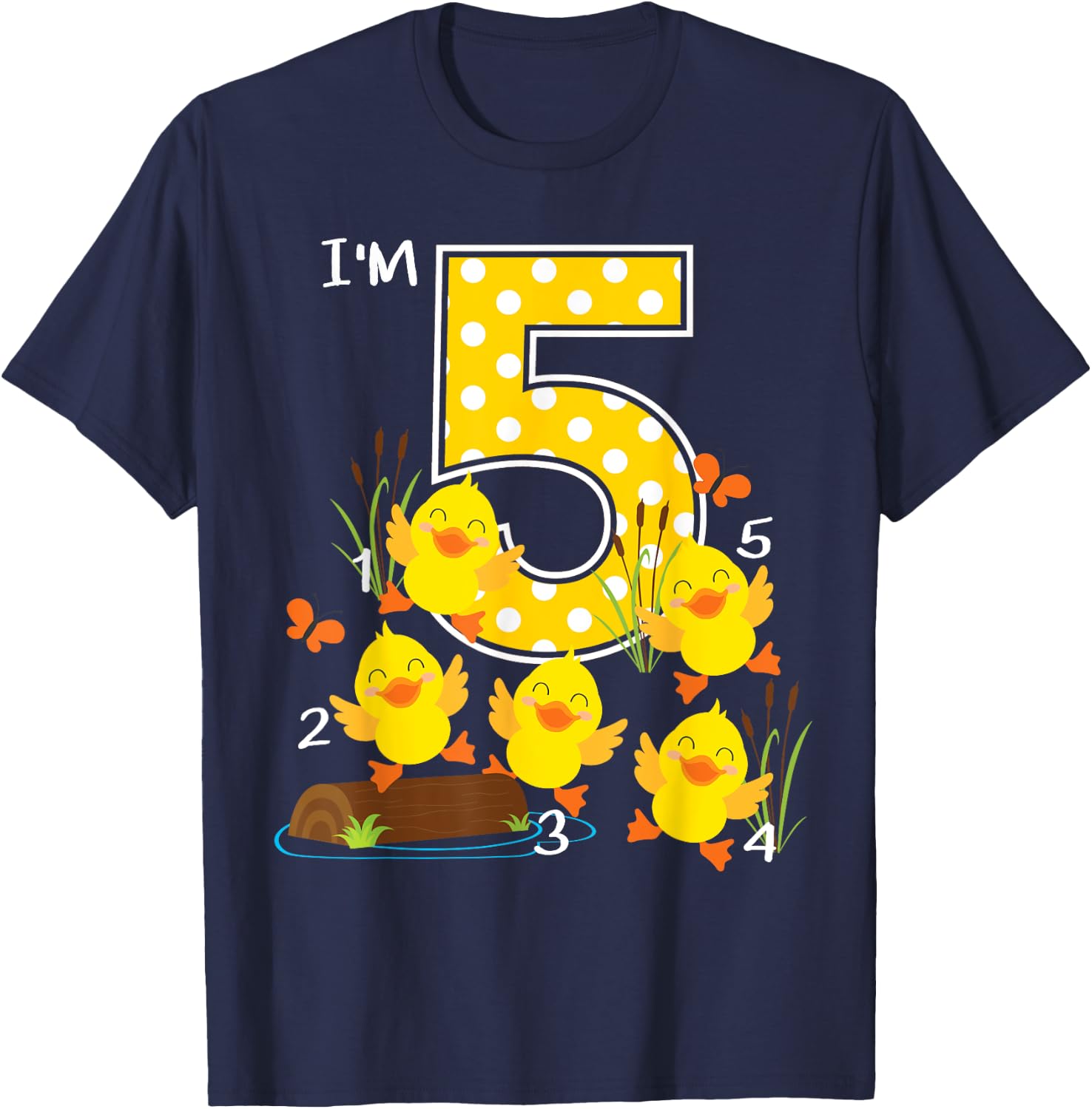 Five Little Ducks Kids Nursery Song 5th Birthday 5 Years Old T-Shirt - T-Shirt | Navy