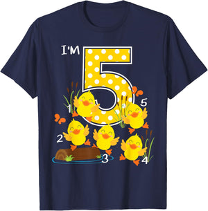 Five Little Ducks Kids Nursery Song 5th Birthday 5 Years Old T-Shirt - T-Shirt | Navy