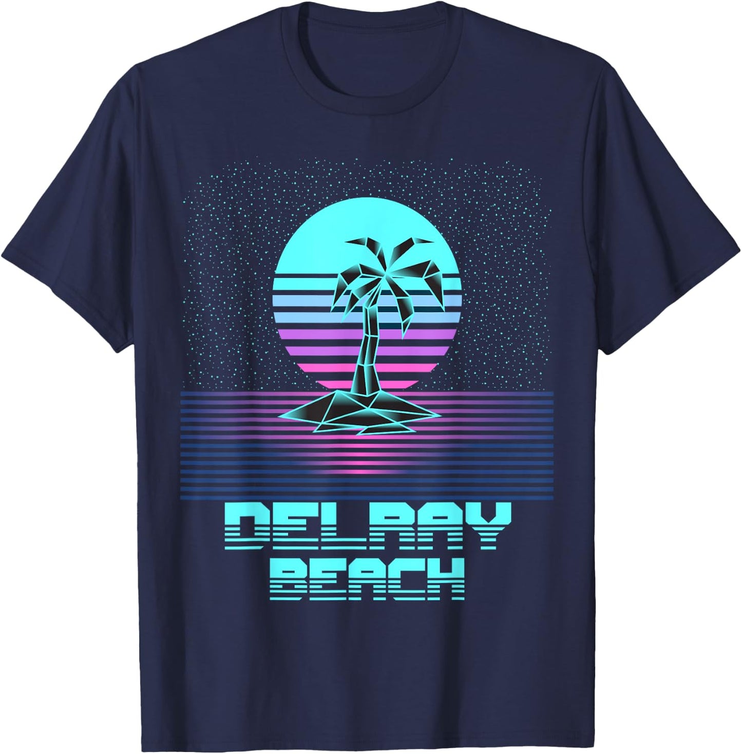 Delray Beach FL Retro Vintage 80s Palm Tree Art Souvenir T-Shirt - T-Shirt | Navy