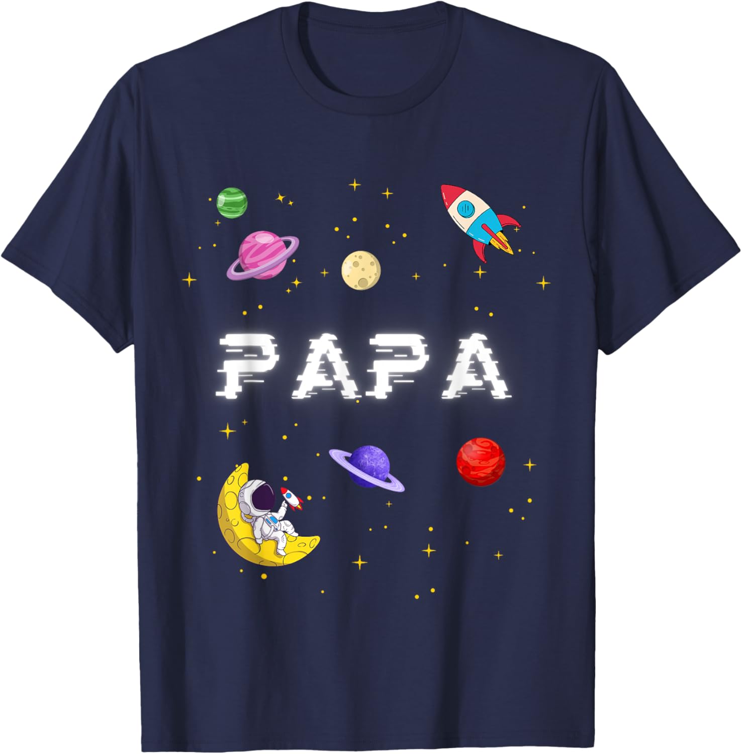 Papa Outer Planets Birthday Crew Space Party Themed T-Shirt - T-Shirt | Navy
