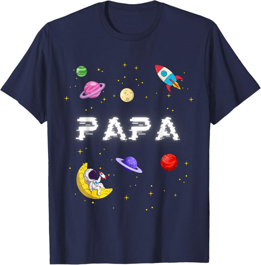 Papa Outer Planets Birthday Crew Space Party Themed T-Shirt - T-Shirt | Navy