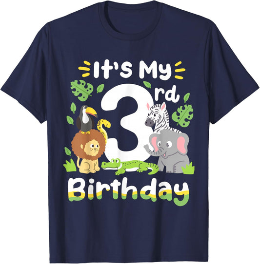Jungle Safari 3rd Birthday Zoo Animal Three Years Old Kids T-Shirt - T-Shirt | Navy