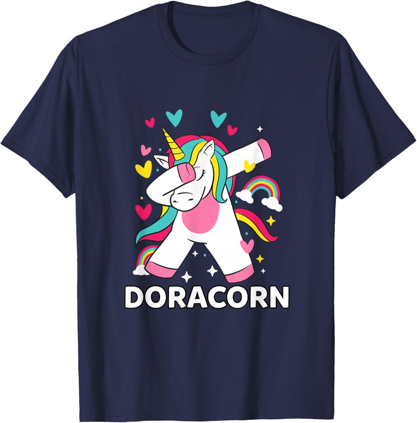 Doracorn Personalized Name Dabbing Unicorn Dora T-Shirt - T-Shirt | Navy