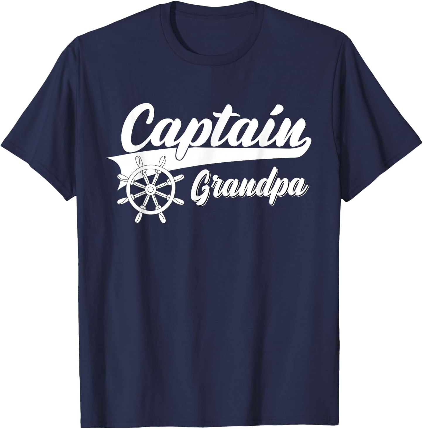 Captain Grandpa Boating Anchors & Wheel | Boat Captain T-Shirt - T-Shirt | Navy
