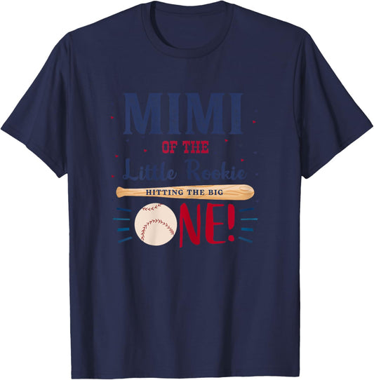 Mimi Mom First Birthday Little Rookie Baseball The Big One T-Shirt - T-Shirt | Navy
