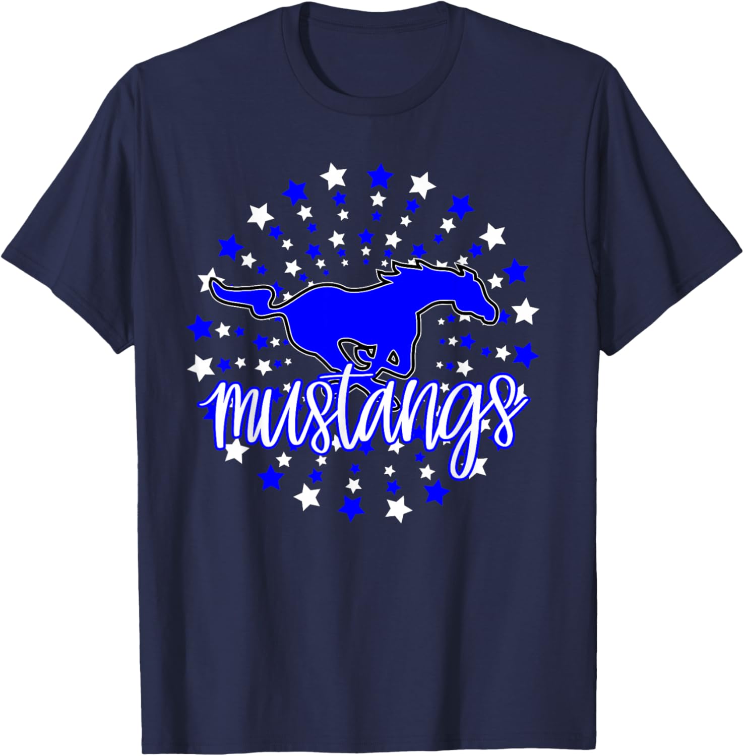 Mustangs School Spirit Stars Mustang Pride Football Mom T-Shirt - T-Shirt | Navy