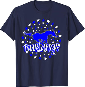 Mustangs School Spirit Stars Mustang Pride Football Mom T-Shirt - T-Shirt | Navy