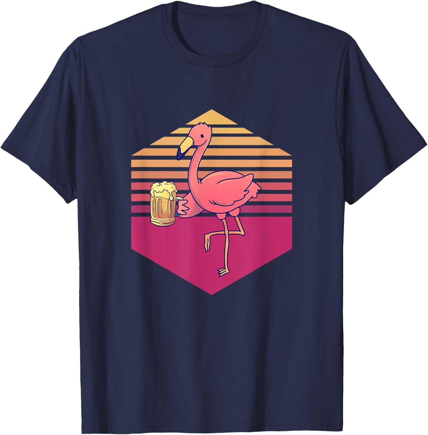 Flamingo Drinking Beer Vintage T-Shirt - T-Shirt | Navy
