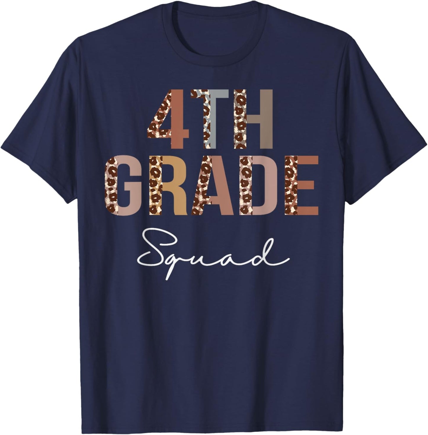 4th Grade Squad Leopard Back to School Women Teachers T-Shirt - T-Shirt | Navy