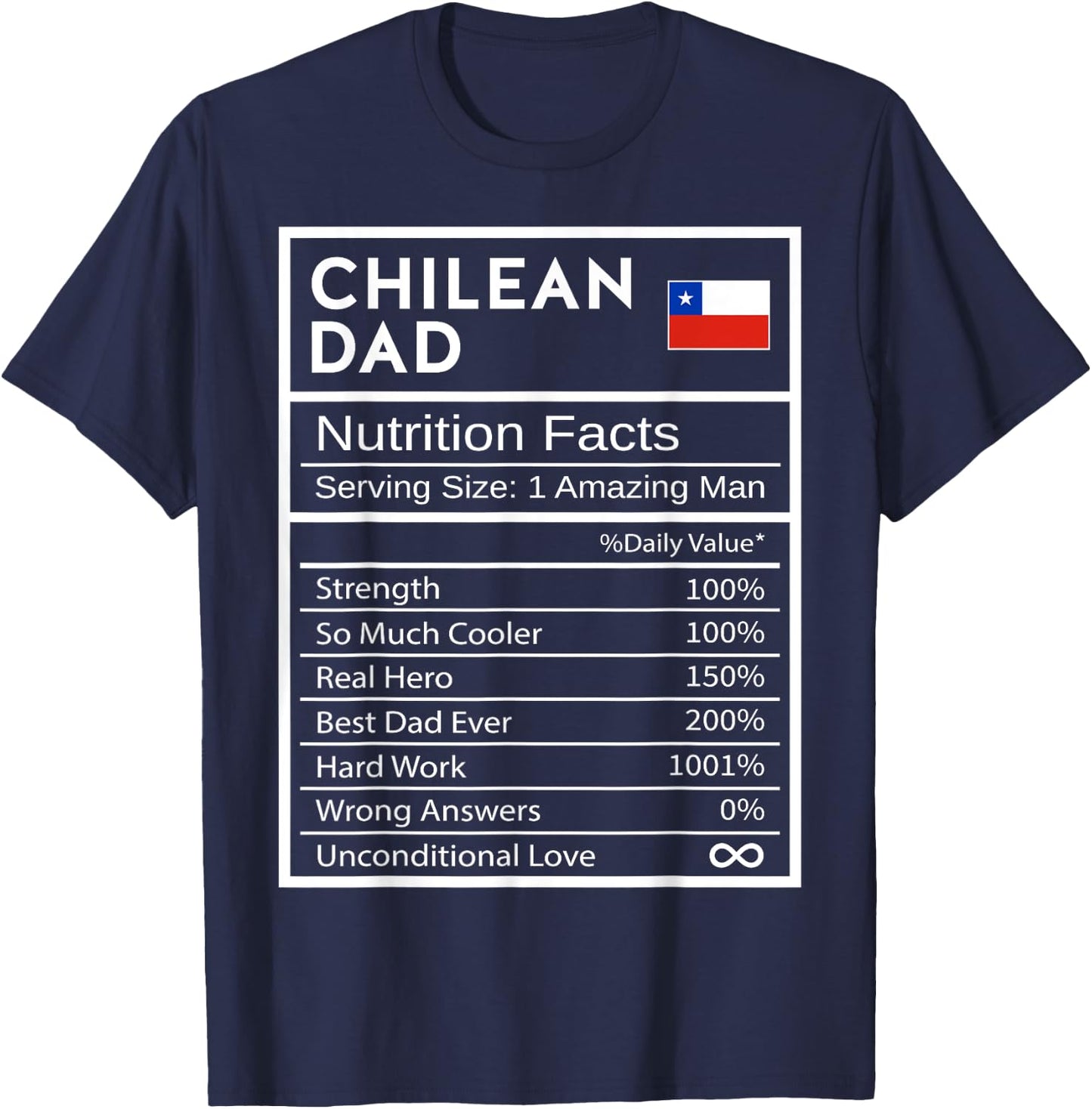 Chilean Dad Nutrition Facts National Pride Gift Dad T-Shirt - T-Shirt | Navy