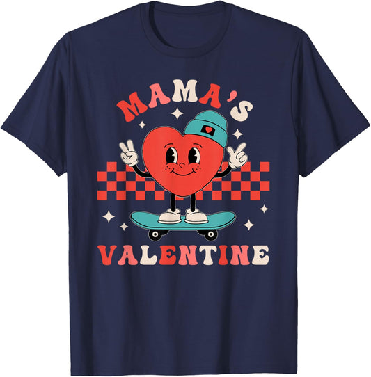 Retro Heart Mama's Valentine Mom for Boys Girls Kids Toddler T-Shirt - T-Shirt | Navy