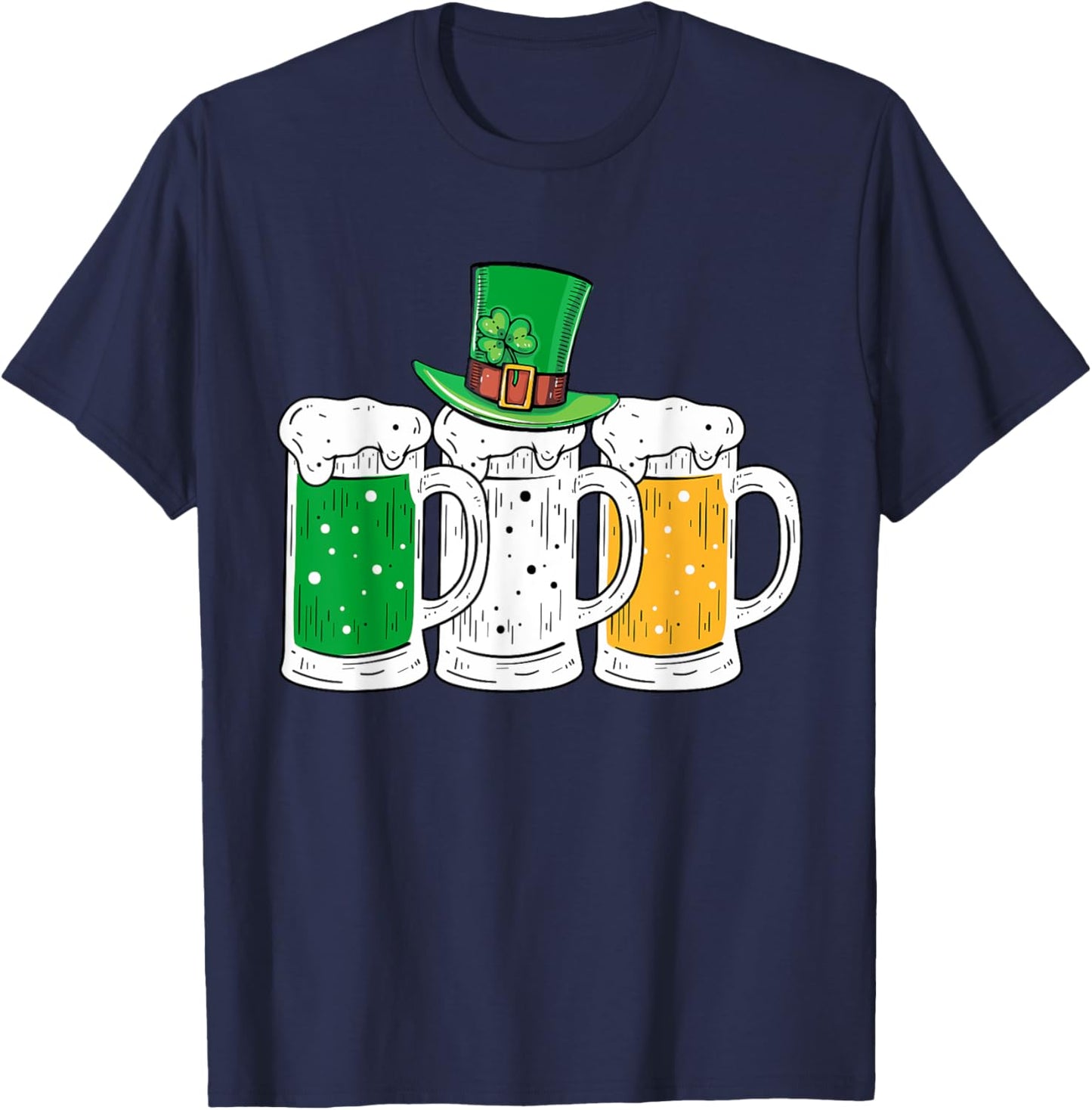 St Patricks Day Irish Beer Ireland Flag Clovers Shamrock T-Shirt - T-Shirt | Navy