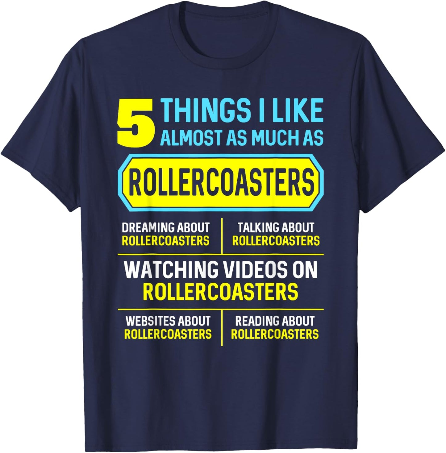 Funny Hobby Roller Coaster Gifts 5 Things Women T-Shirt - T-Shirt | Navy