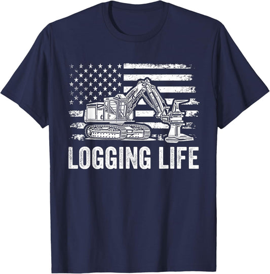 Feller Buncher Logger Life Funny Logging Patriotic Men T-Shirt - T-Shirt | Navy