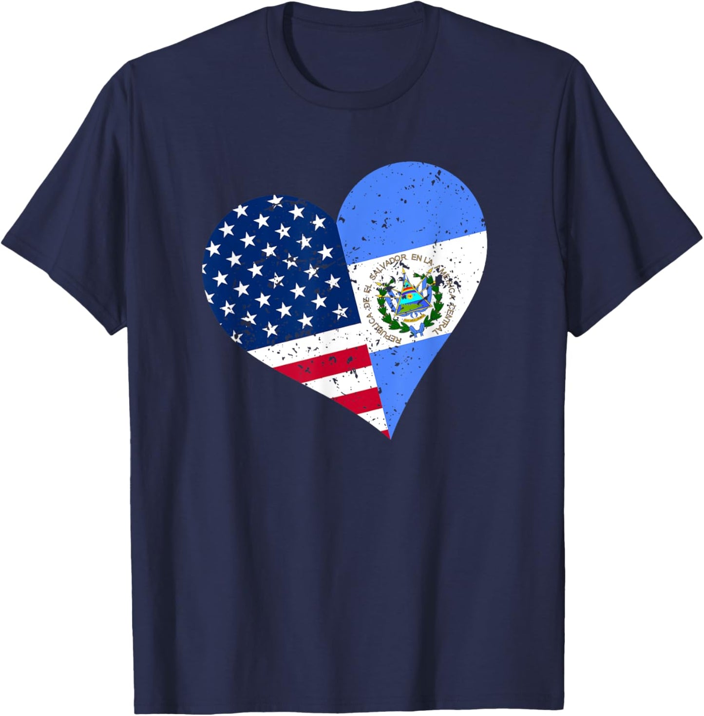 El Salvador USA Heart Distressed Salvadorian American Flag T-Shirt - T-Shirt | Navy