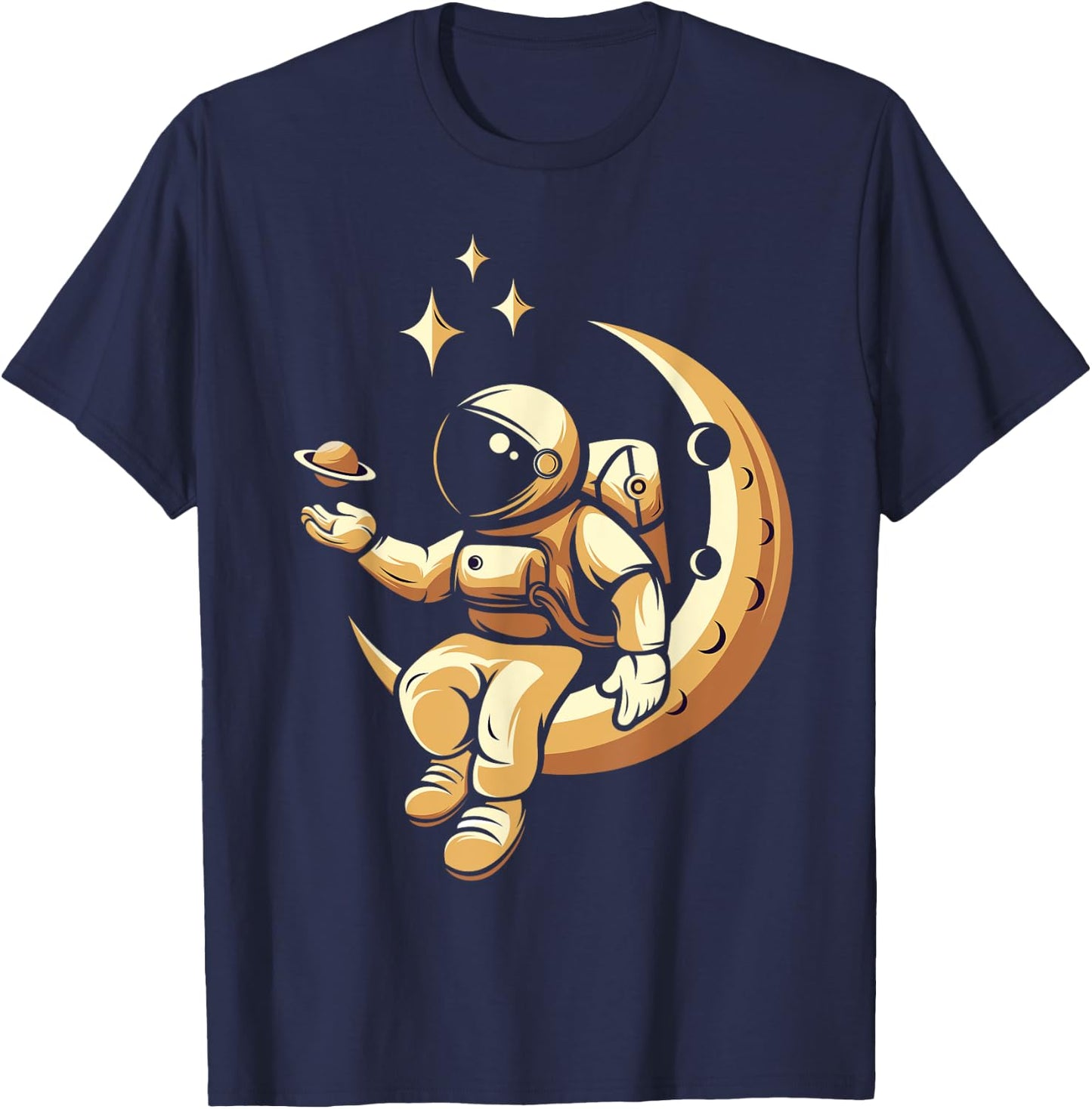 Moon Outer Space Planets Astronaut T-Shirt - T-Shirt | Navy