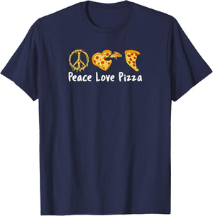 Peace Love Pizza Funny Pizza Small T-Shirt - T-Shirt | Navy
