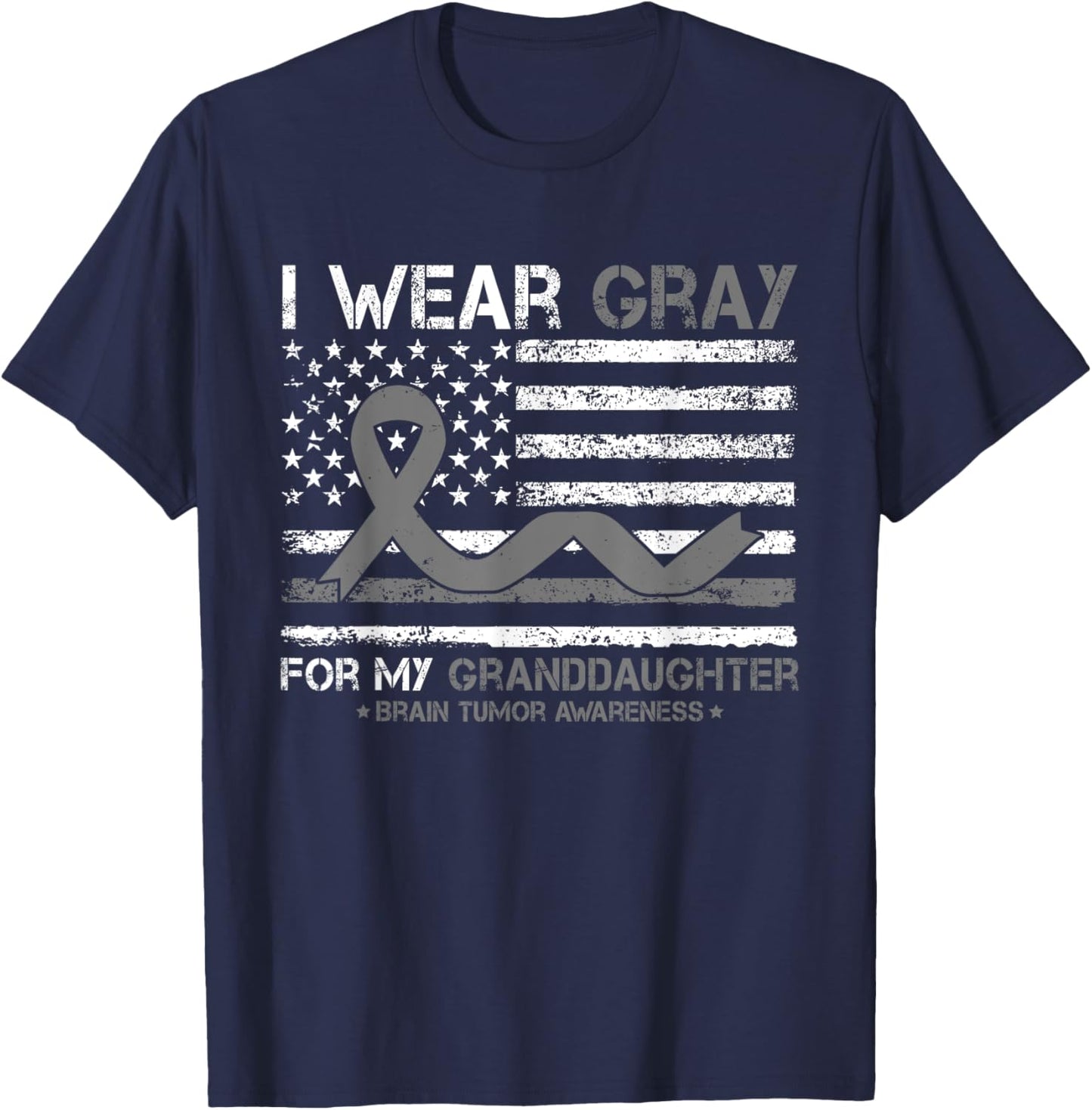 I Wear Gray For My Granddaughter Brain Tumor Awareness T-Shirt - T-Shirt | Navy